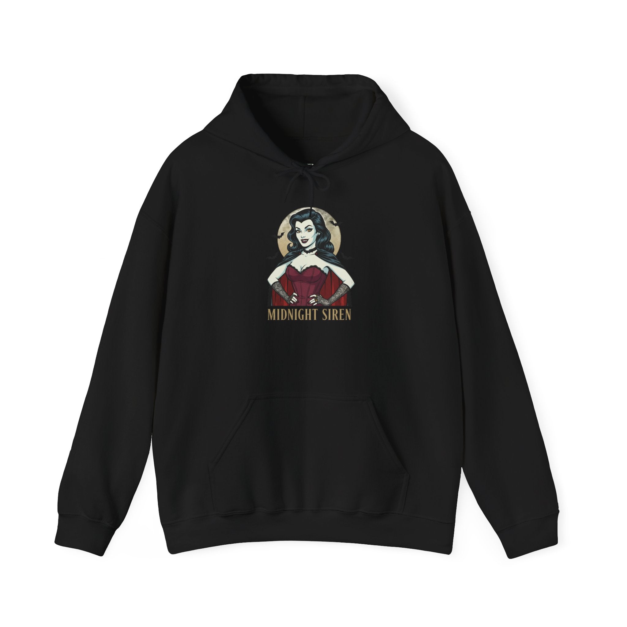 Midnight Siren Hoodie — Vintage Gothic Woman Illustration Pullover