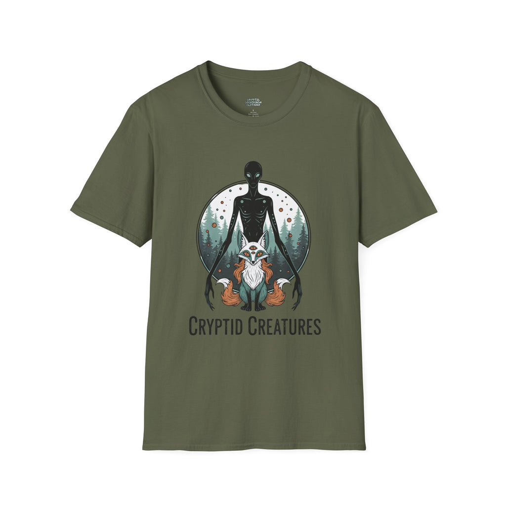 Cryptid Creatures T-Shirt — Retro Forest Sasquatch & Raccoon Mystery Tee