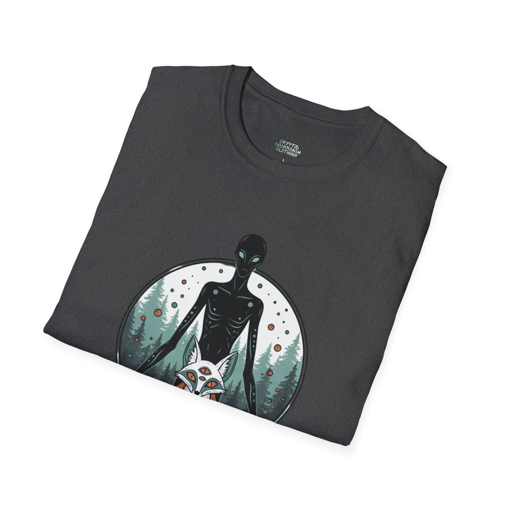 Cryptid Creatures T-Shirt — Retro Forest Sasquatch & Raccoon Mystery Tee