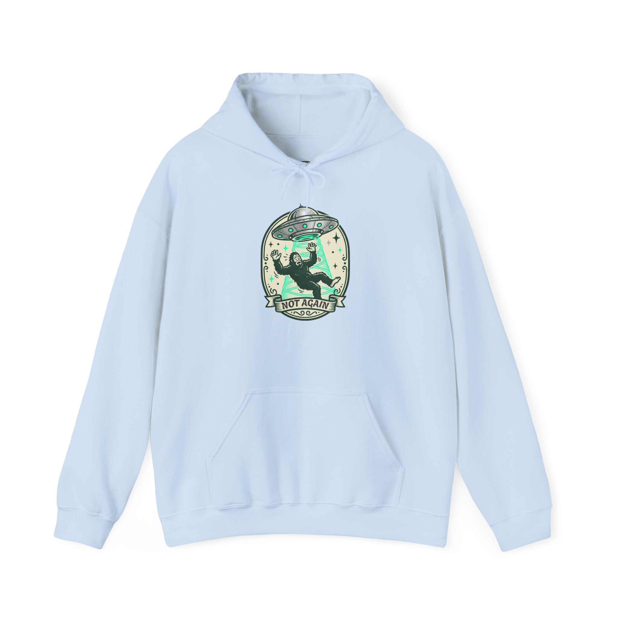Abduction Crew Hoodie – Alien UFO 'Not Again' Graphic Sweatshirt