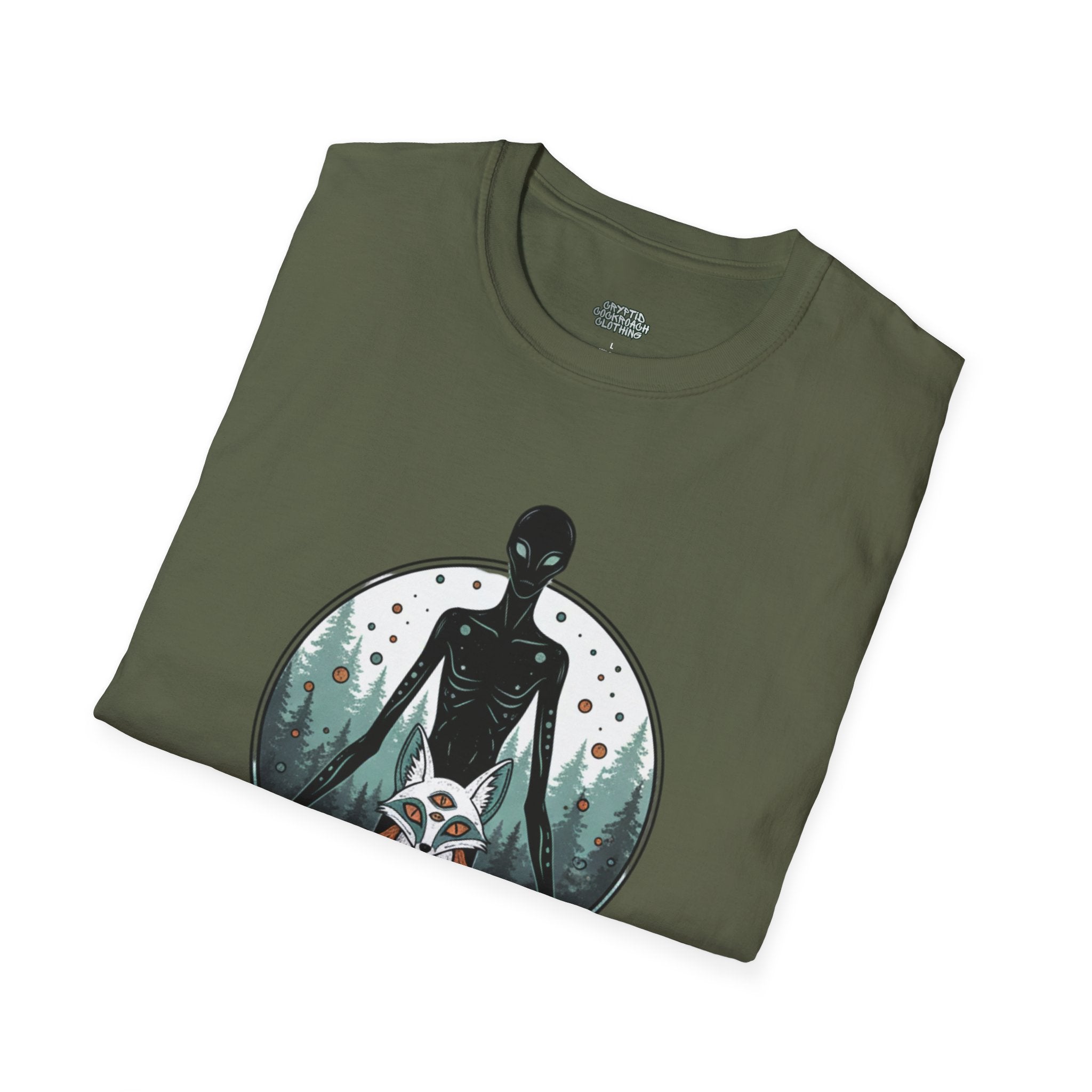 Cryptid Creatures T-Shirt — Retro Forest Sasquatch & Raccoon Mystery Tee